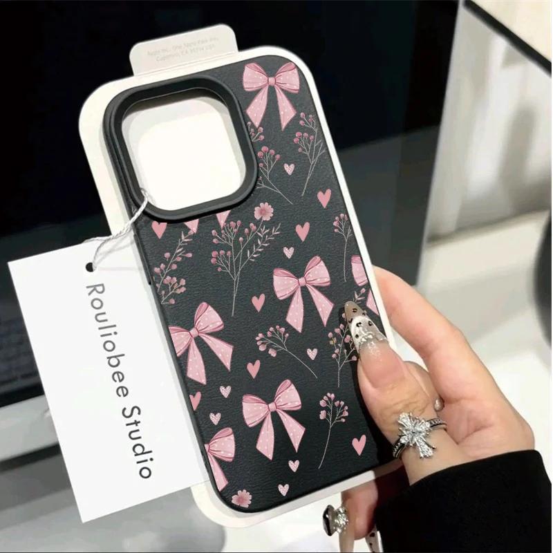 Pink Floral Bowknot Case For Samsung Galaxy A07 A36 5G A26 A06 A16 A15 A25 A55 A35 A54 A14 A34 A24 A32 A52 A72 A53 A33 A05 A05S