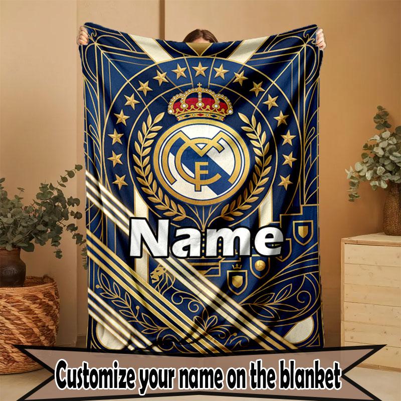 Personalizovaná deka s potiskem Realu Madrid, Vlastní jméno, Domácí dekorace, Ložnice, Pohovka, Kempování, Gauč, Dárky k narozeninám, Vánocům