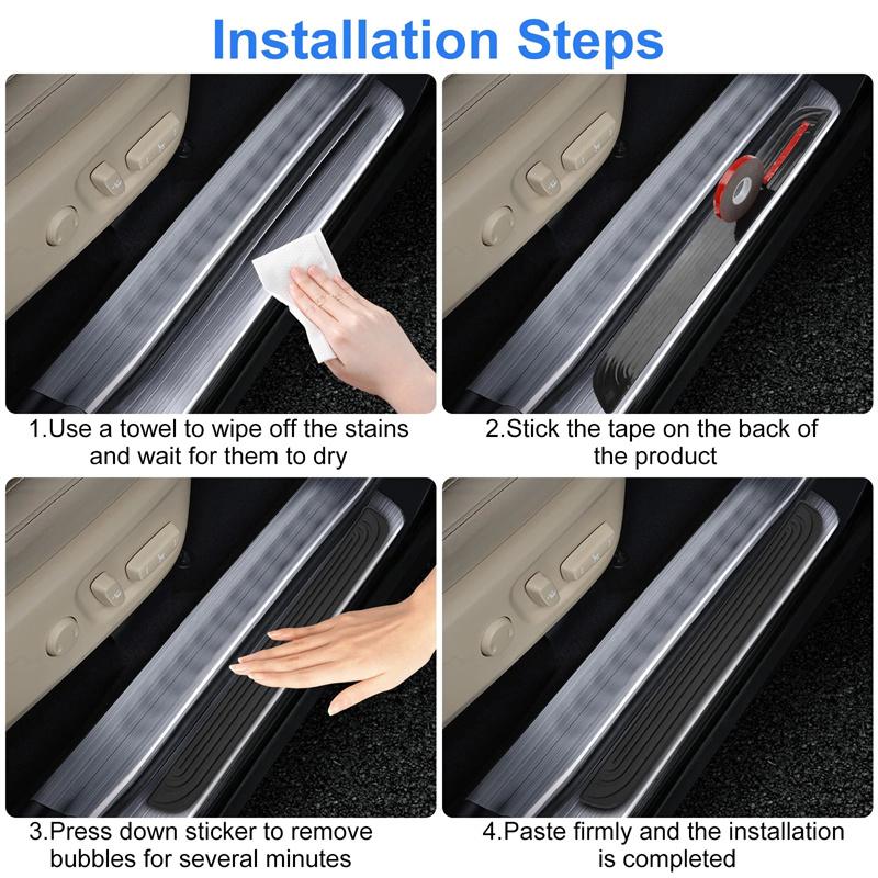 4Pcs Rubber Car Door Sill Scuff Covers Black Door Panel Guards Protector Trim Anti-scratch Exterior Parts Car Decor Accessories