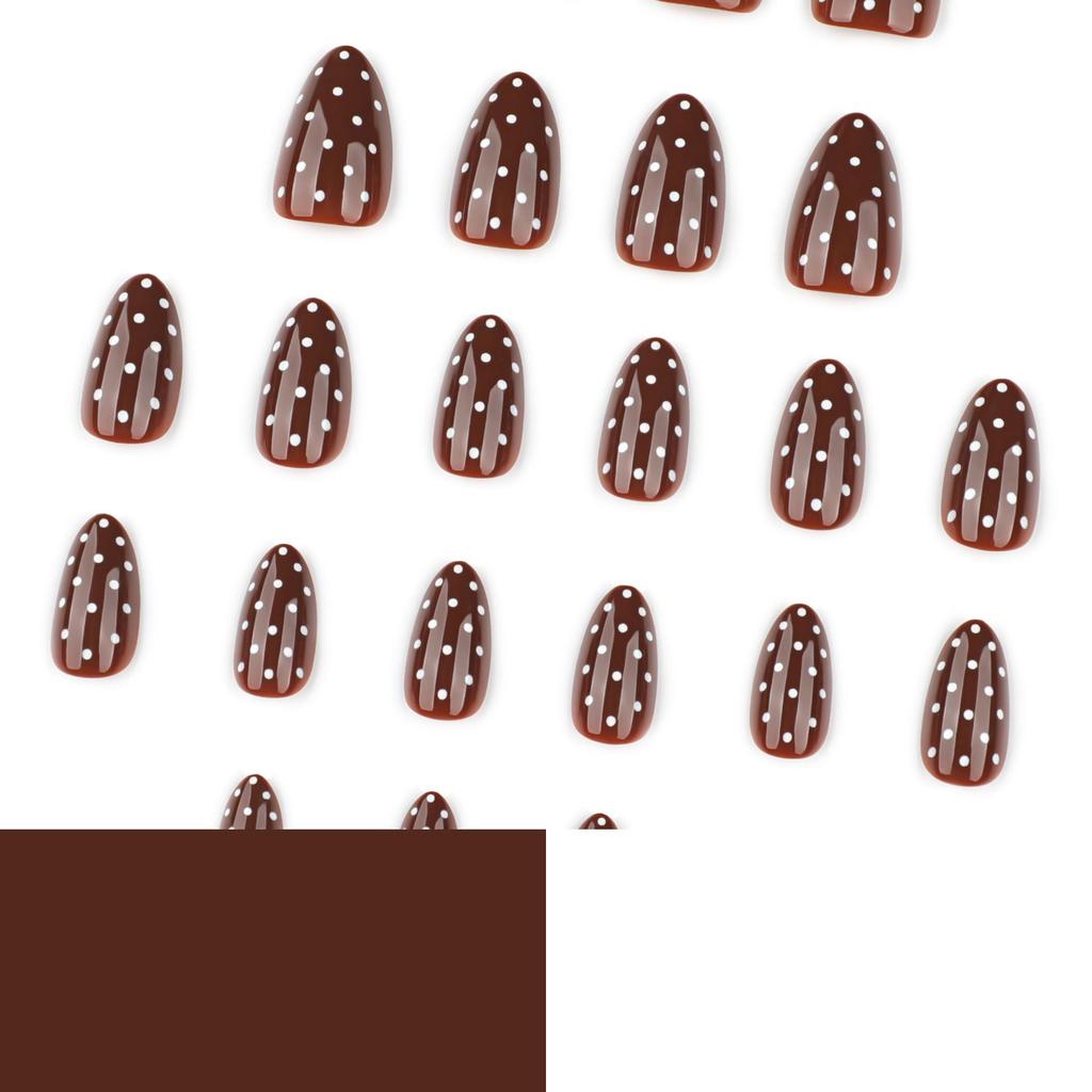 Brown Autumn/Winter White Polka Dot Almond-Shape Wearable Nails - Hot Selling Nail Art Tips