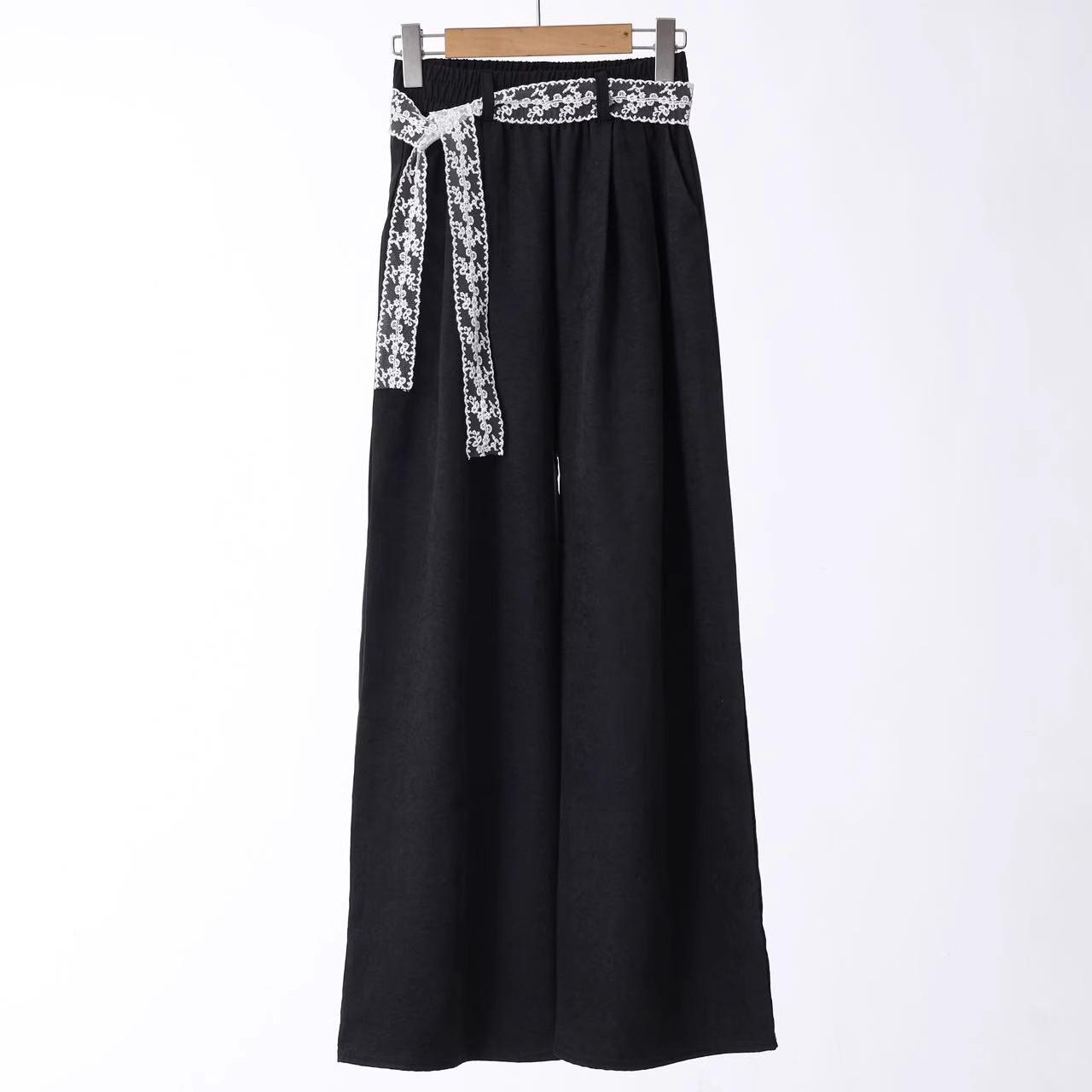 

Milk Puff Women s Wide-Leg Lace Pants - Spring/Summer 2026 Collection: Loose, Drape Style, High-End Casual Wear M (40-50kg) чёрный