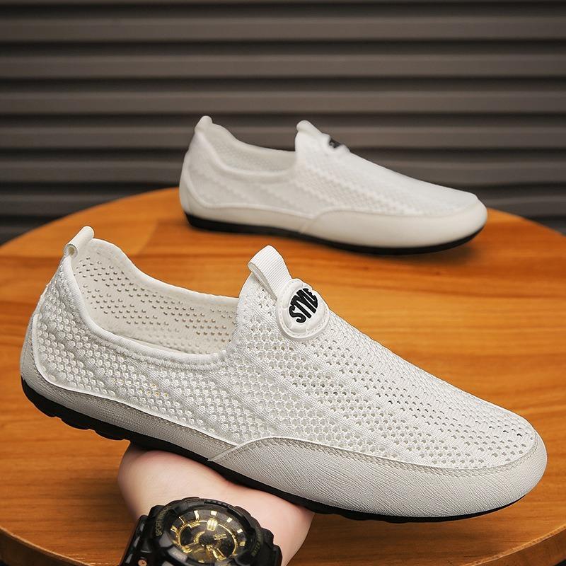 Men's Shoes Summer Hollow Mesh Casual Shoes Breathable Thin Driving Net Shoes Men's One-pedal Sports Leisure Beans