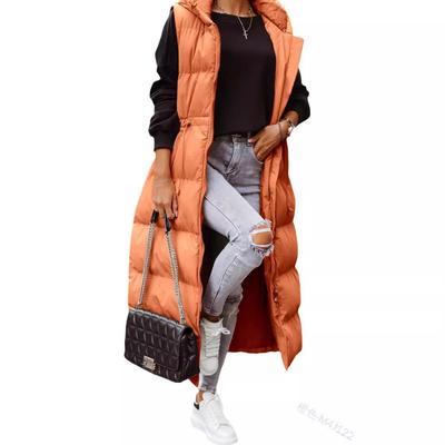 Solid Color Hooded Long Cotton Jacket with Waist Vest - Casual Single-Breasted Sleeveless Design