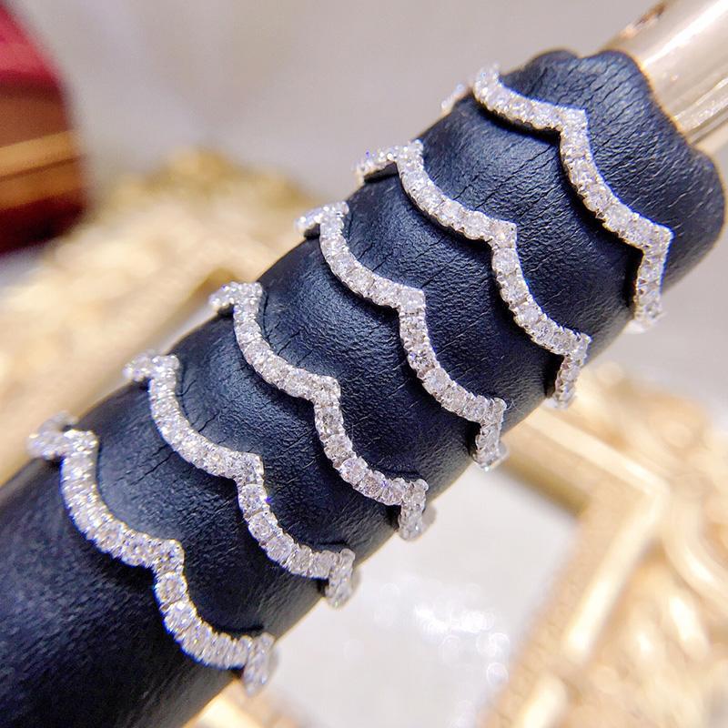 Huitan Wave Design Women Finger Rings Thin Band with Dazzling CZ   Color Fashion Versatile Female Accessories  Jewelry