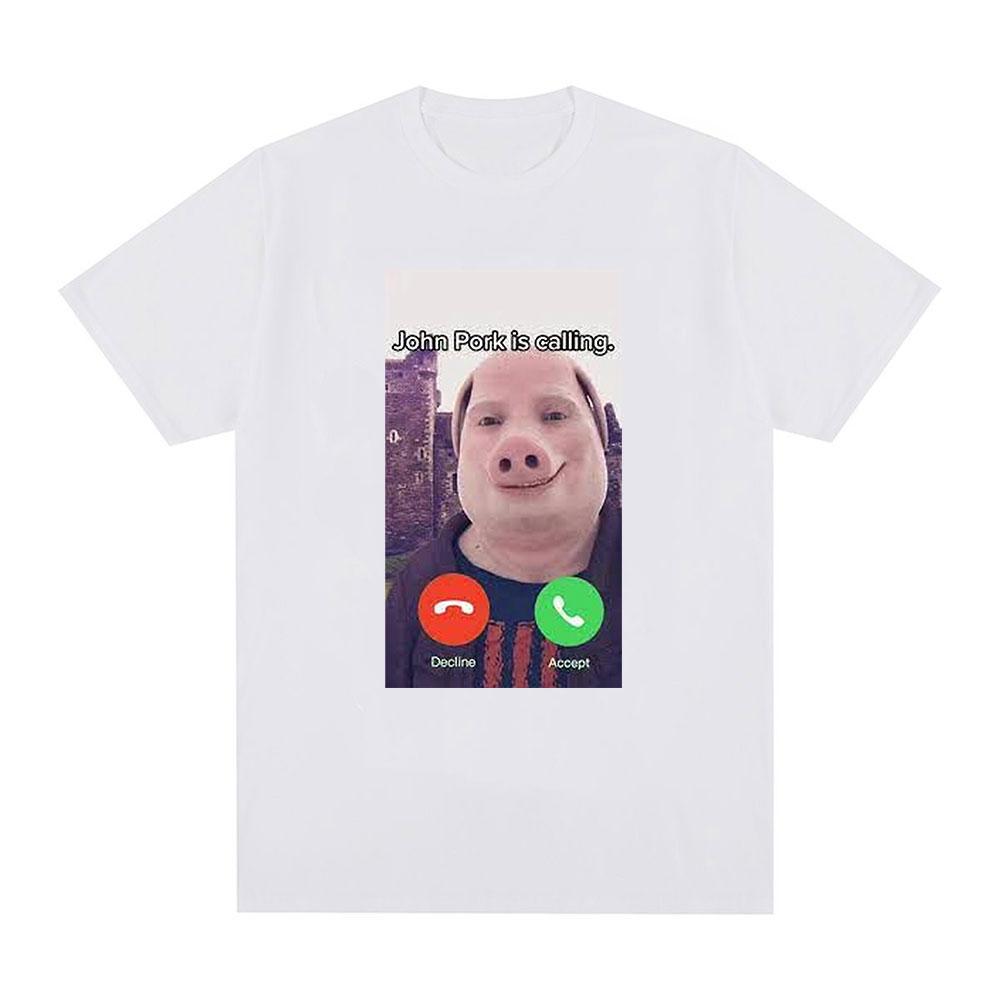 

John Pork Is Calling Funny Answer T Shirt for Fan Vintage Washed Unisex Fashion Harajuku Kawaii Tshirt Womens Y2K Clothing S