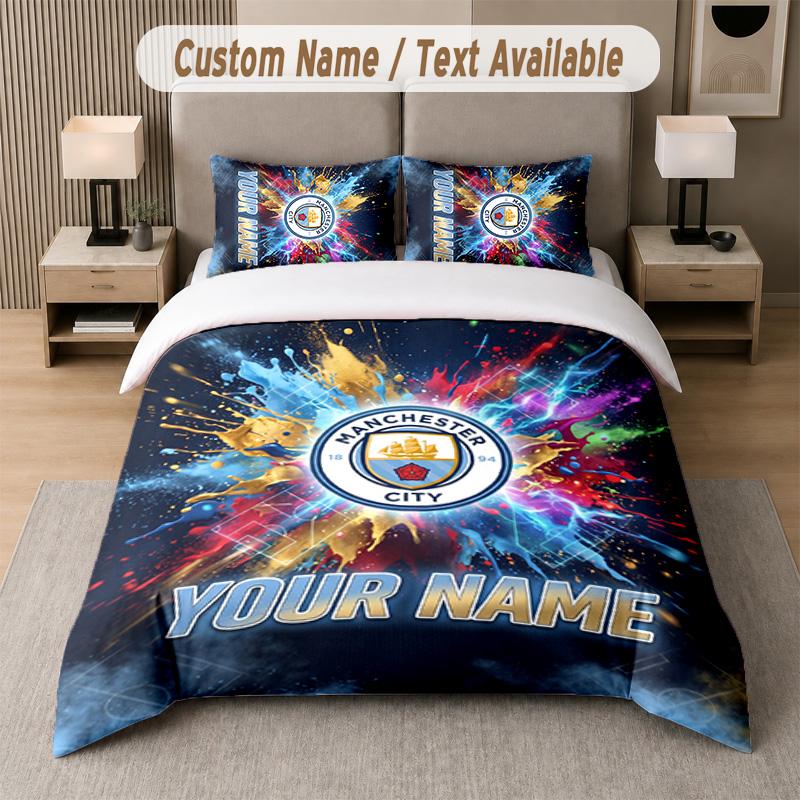Manchester City Design Bedding Set Custom Text 1 Duvet Cover & 2 Pillow Cases