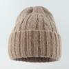 Womens Winter Angora Knit Beanie Hat With Long Rabbit Fur Trim Cable Rolled Edge Solid Color Warm Cozy