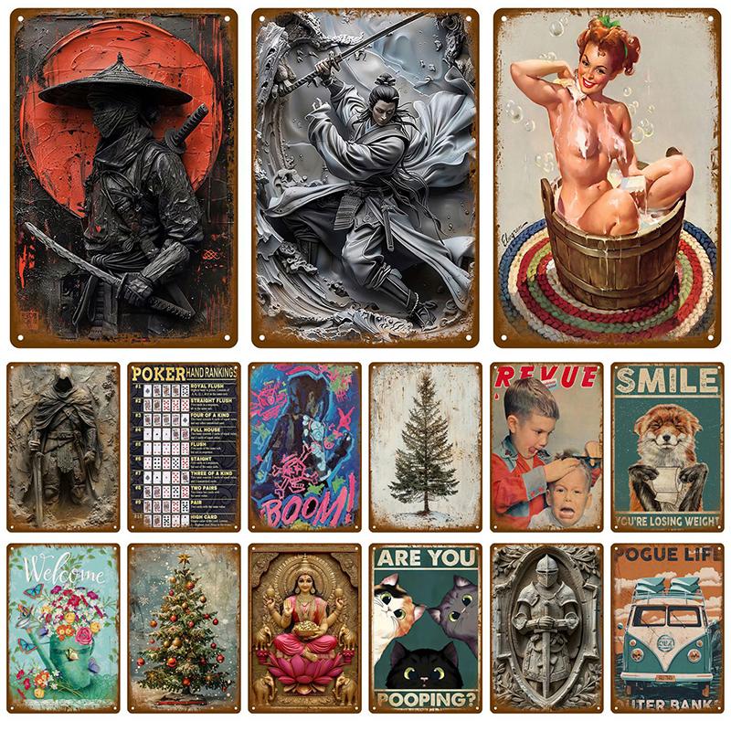 Retro Wall Art Bar Accessories Mancave Tin Sign Room Luxury Home Decor Item Decorations Metal Signs Vintage Metal Plates Posters
