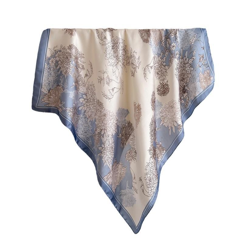 Light luxury satin 71cm small square scarf imitation silk scarf headscarf spring and summer printed neck protection scarf professional scarf scarf sca