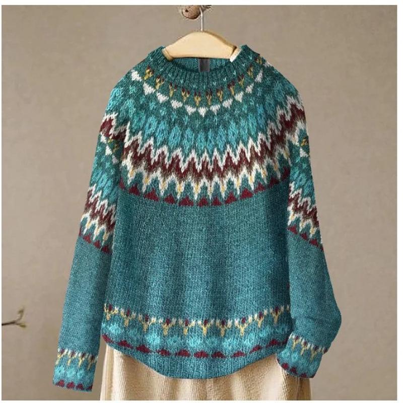 Neuer Damenpullover Wish Hot Sale Rundhalsausschnitt Colorblock Lockerer Mode-Pullover Strickware