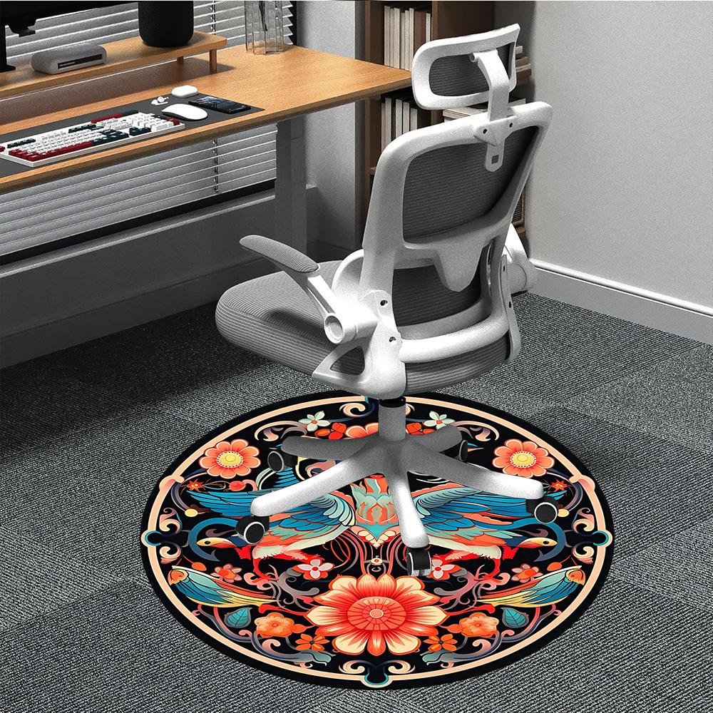 1pc Birds, Flowers Office Round Rug, Non-slip, Soft and Durable Office Rug for Interior Decoration, Perfect for Office,Decoration Yy260204047
