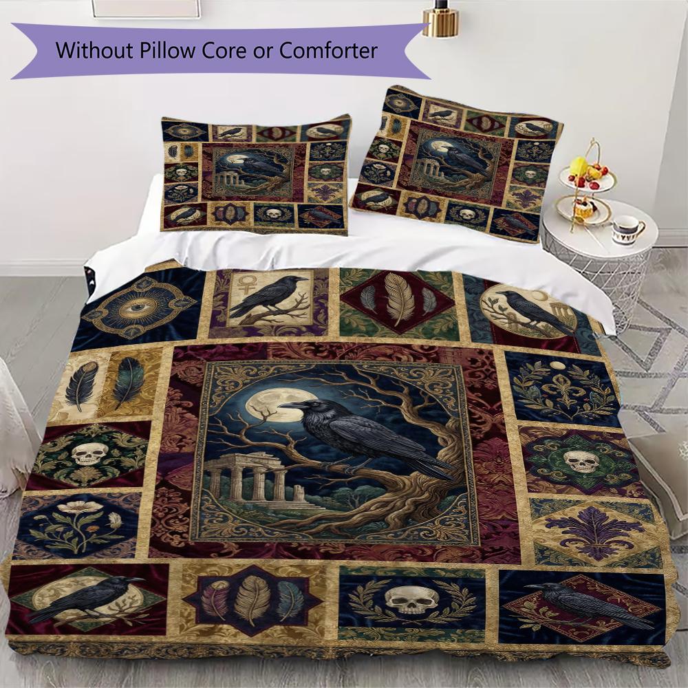 Crow Pattern Bedding uilt Set uilt Cover Pillowcase Home Decoration Birthday Gift (1 * duvet cover + 2 * pillowcase without core)48