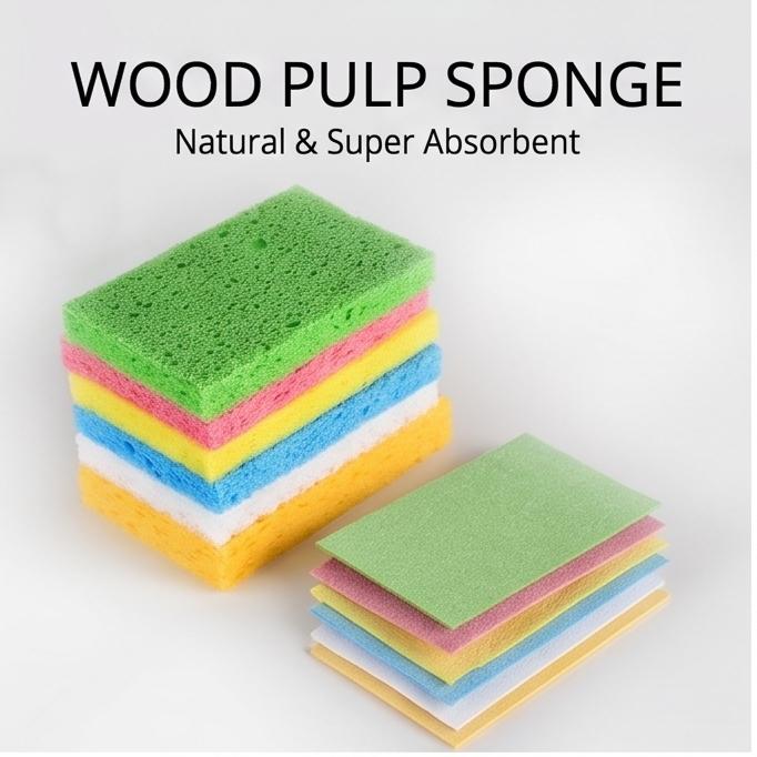 Multi-Layer Compressed Wood Pulp Dish Sponge Random Color Absorbent Easy-Clean Scouring Pad Drawer Storage Kitchen Cleaning Tool