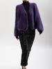 European & American Style Purple Faux Mink Velvet V-Neck Long-Sleeve Knitted Cardigan Sweater