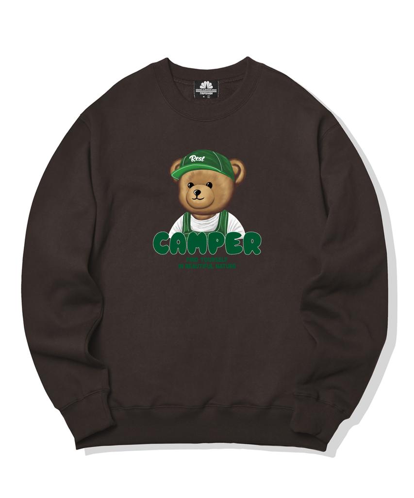 TRIPSHION Camper Bear Graphic Crew Neck - Brown