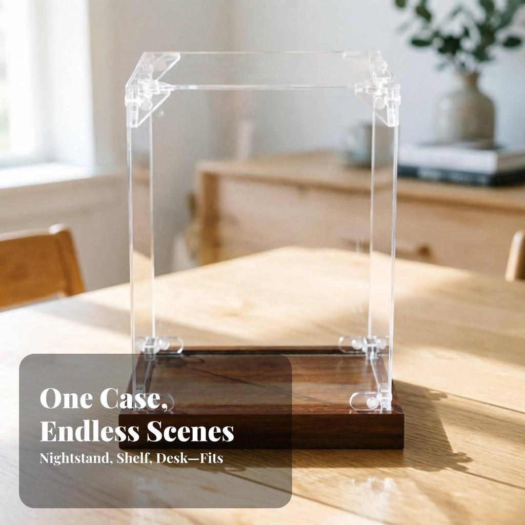 Acrylic Display Box with Wooden Base | Dustproof Preserving Enclosure,