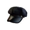 Girl With  Stripe Autumn Letters Winter Korean Style Hat Painter Hat PU Leather Women Berets
