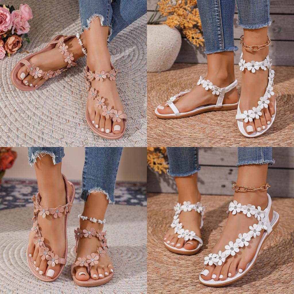 Beach Sandals For Women With Flower Print And Elastic Strap Perfect For Summer Vacation