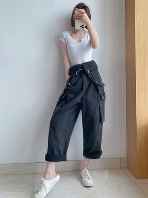 Salopette in denim da donna, jeans elasticizzati, vintage, con tasca, pantaloni da lavoro larghi