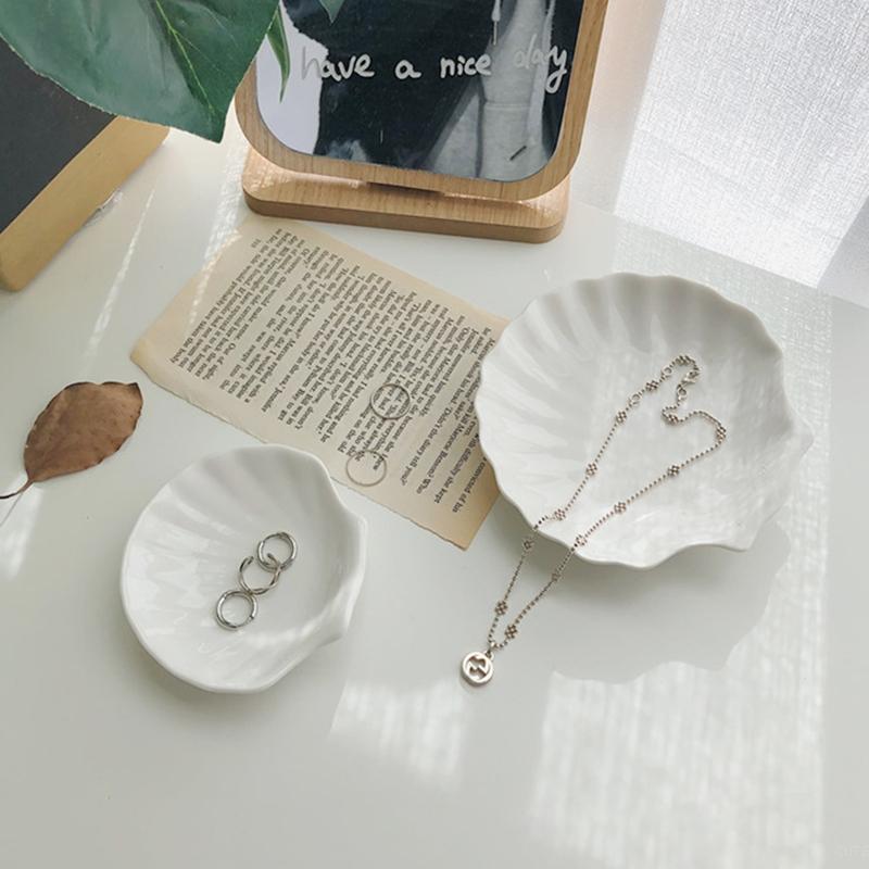 Muschelförmige Schmuckaufbewahrungsschalen Schalen Weiße Keramikplatte Aufbewahrungsschalen Ring Ohrringe Platte Heimdekoration Tablett Design