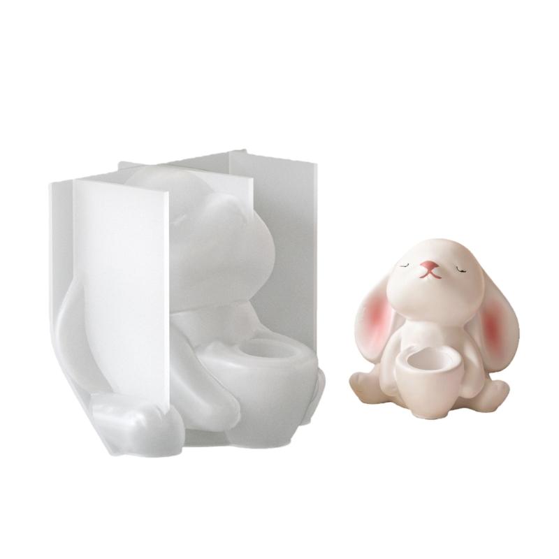 Rabbit Holding Flower Vase Silicone Mold Portable Charm Holder Resin Mold For Resin Jewelry Making And DIY Crafts