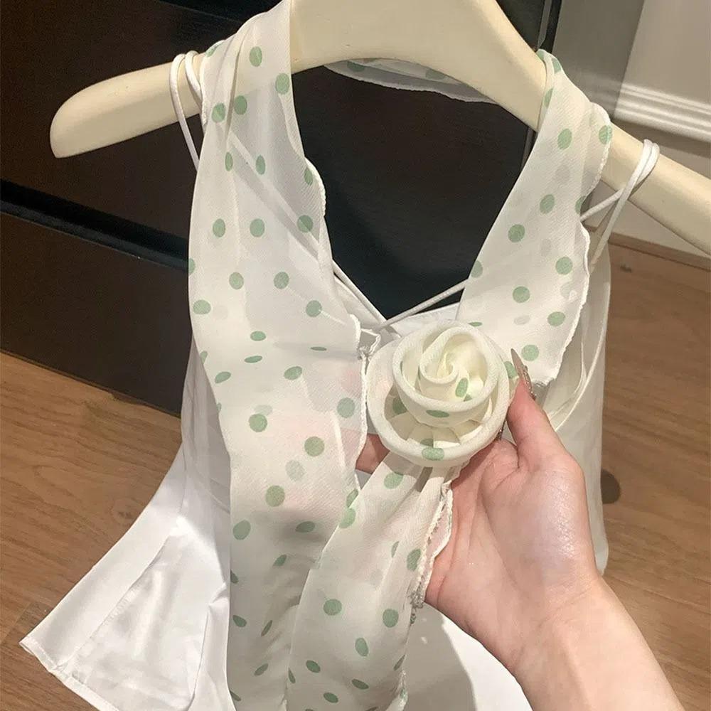 

Дизайнерский шелковый пояс на талию Y2k Длинное платье Джинсовый пояс Уникальный пояс в горошек Лето зелёный