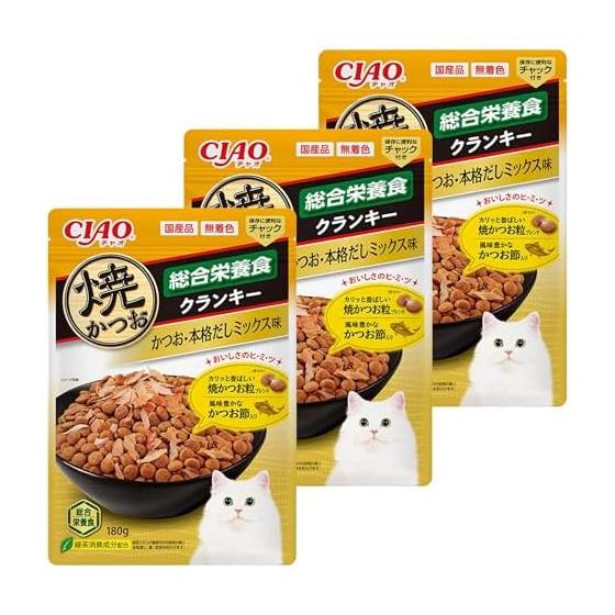 CIAO Grilled Bonito Crunchy, Comprehensive Nutritional Food, Bonito flakes, Bonito/Authentic Dashi Mix Flavor, 180g, Set of 3