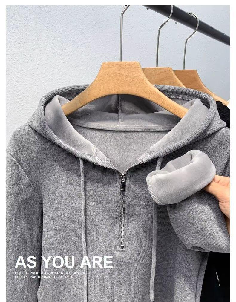 Women's Silver Fox Fleece-Lined Hooded Half-Zip Slim-Fit T-Shirt for Autumn/Winter 2025.