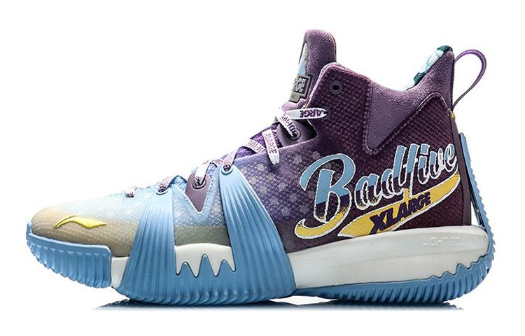 Men's Sneakers Li-Ning XLARGE x Li Ning Badfive 1 Mid top Basketball Shoes Men's Purple Blue White