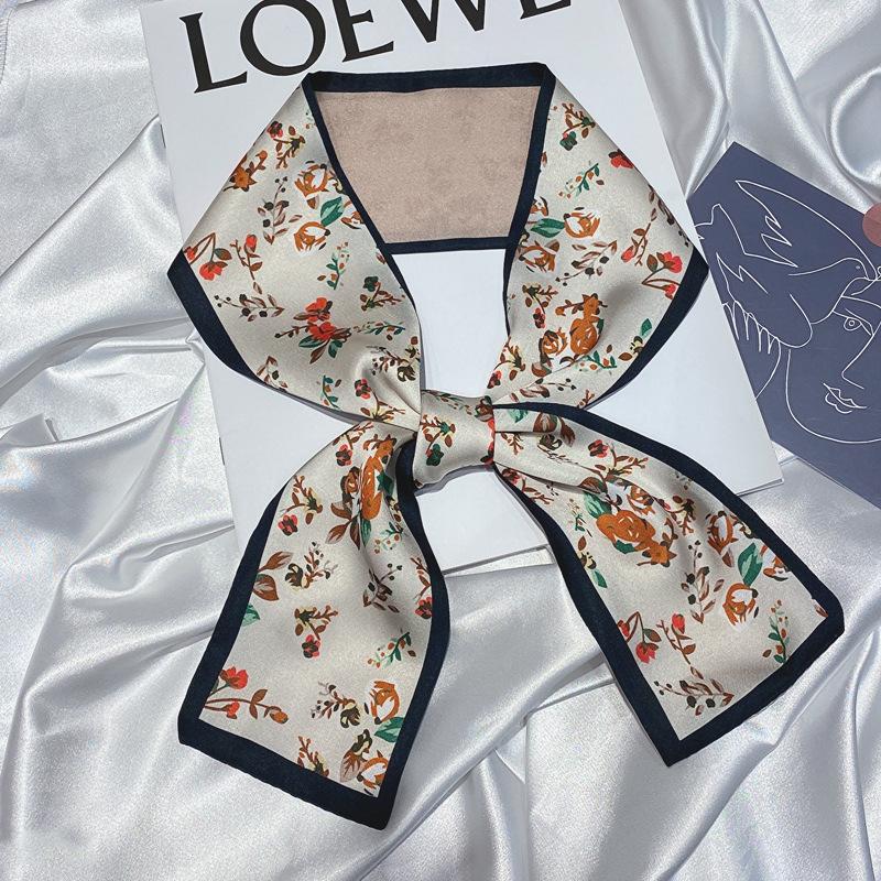 Print Flower Small Scarf For Women Handle Bag Ribbons Fashion Head Scarf Small Long Skinny Scarves Headbands