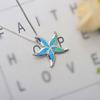 Hawaii Beach Starfish Women's Lab Created Blue Opal Silver Plated Copper Alloy Box Chain Necklace for Anniversary