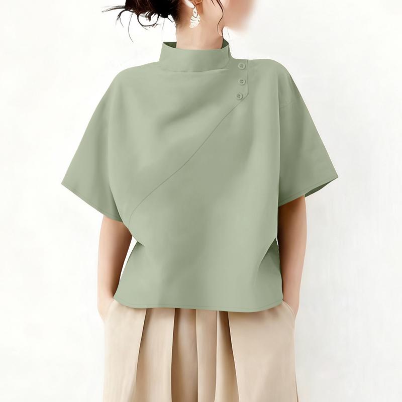 ZANZEA Women Casual Turtleneck Summer Loose Half Sleeve Blouse
