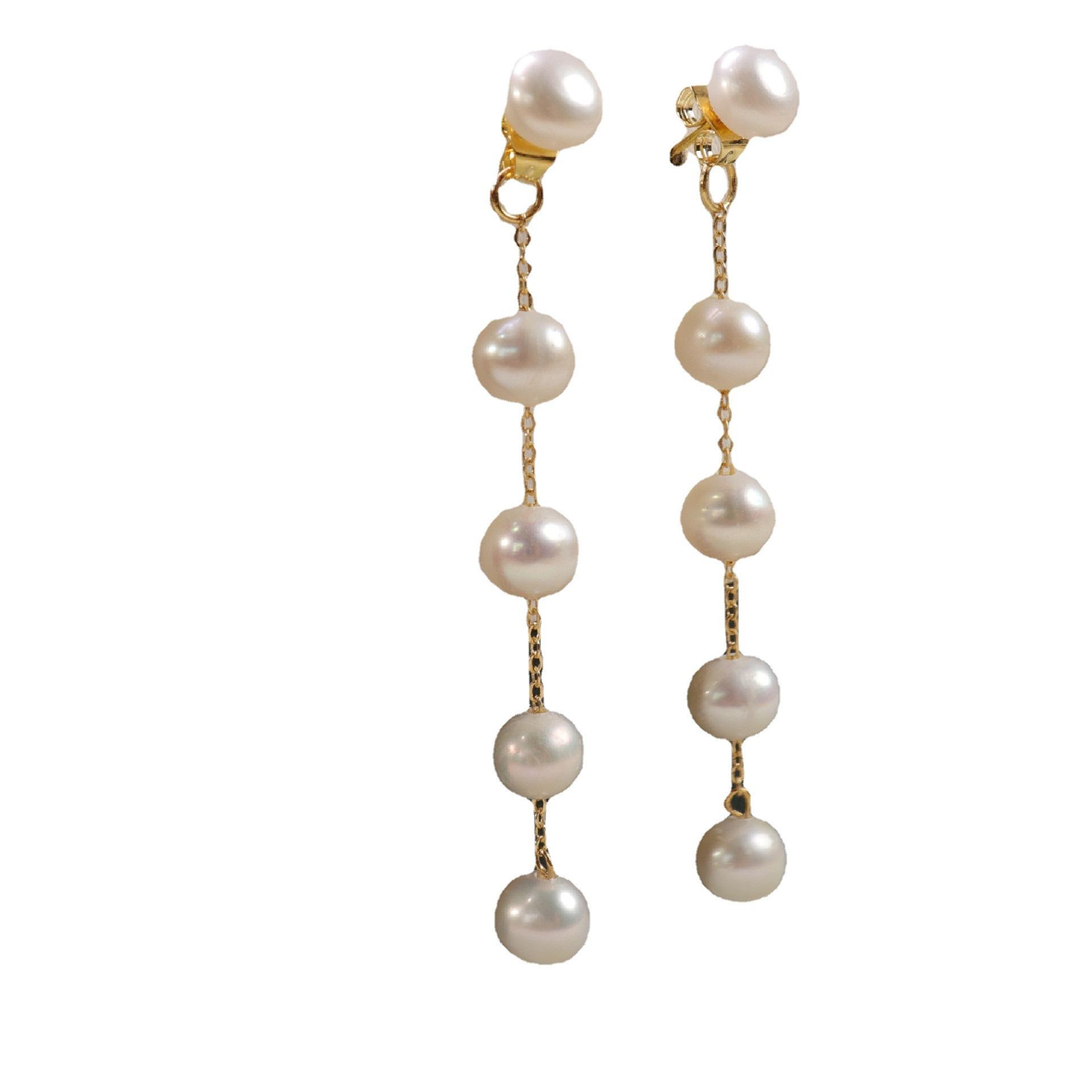 7-8mm Near Round Freshwater Pearl Drop Earrings white
