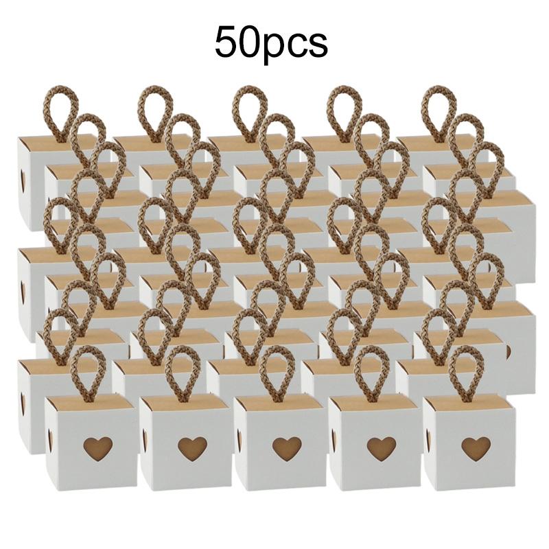 5~50pcs Square Gift Packaging Box with Rope Heart Pattern Kraft Paper Festival Party Gathering Valentine Day Candy Boxes TMZ