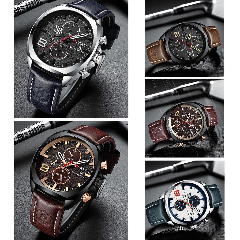 BORUSE Orologio Da Uomo Cronografo 48mm - Impermeabile 30m, Quadrante Nero E Marrone, Cinturino In Pelle, Calendario E Luminoso