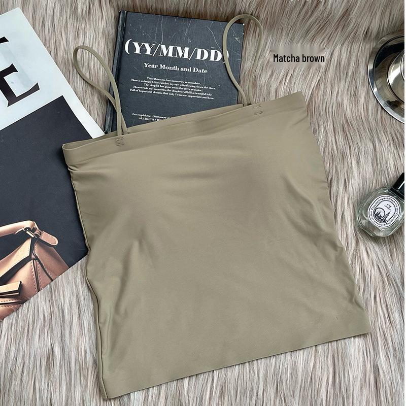 

Women s Seamless Ice Silk Camisole with Chest Pad - Anti-Exposure Summer Vest L [75-95 lbs]