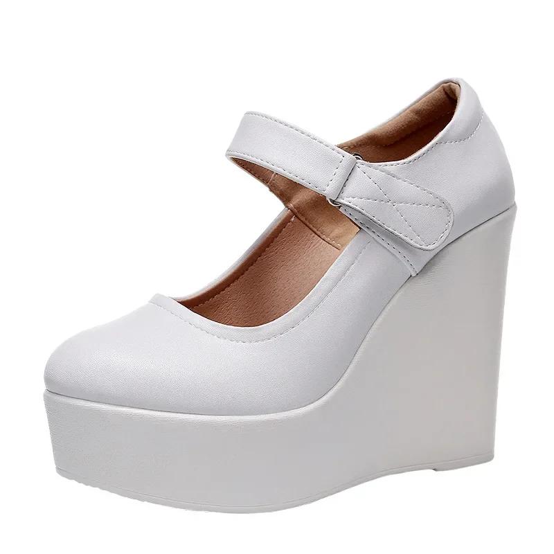 Small Plus Size 33-43 Genuine Leather Shoes Platform Wedges Mary Janes Women Spring 2025 High Heels Pumps for Office Model
