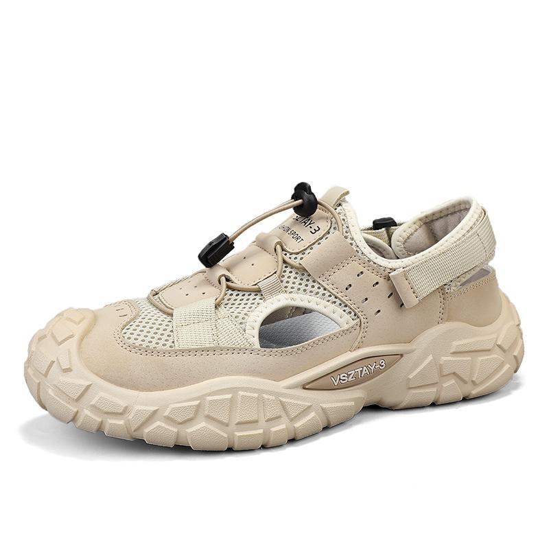 Classic Grey Hiking Sandals Men Summer Mesh Outdoor Beach Men's Sports Sandals Platform Breathable Hollow Out Walking Shoes Man