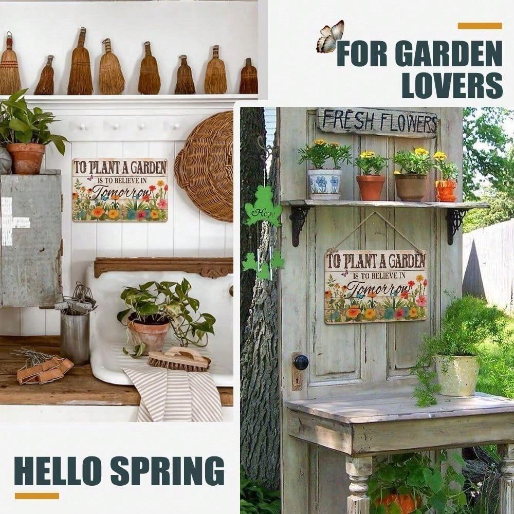 Vintage Metal Tin Sign Wall Decor, Rustic Garden Plaque for Living Room Spring Gardening Gift