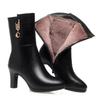 Women'S Autumn Winter Fashion Leather Boots Warm High-Heeled Plush Trend Mid-Calf Zipper Round Head Mother Cotton Boots Outdoor