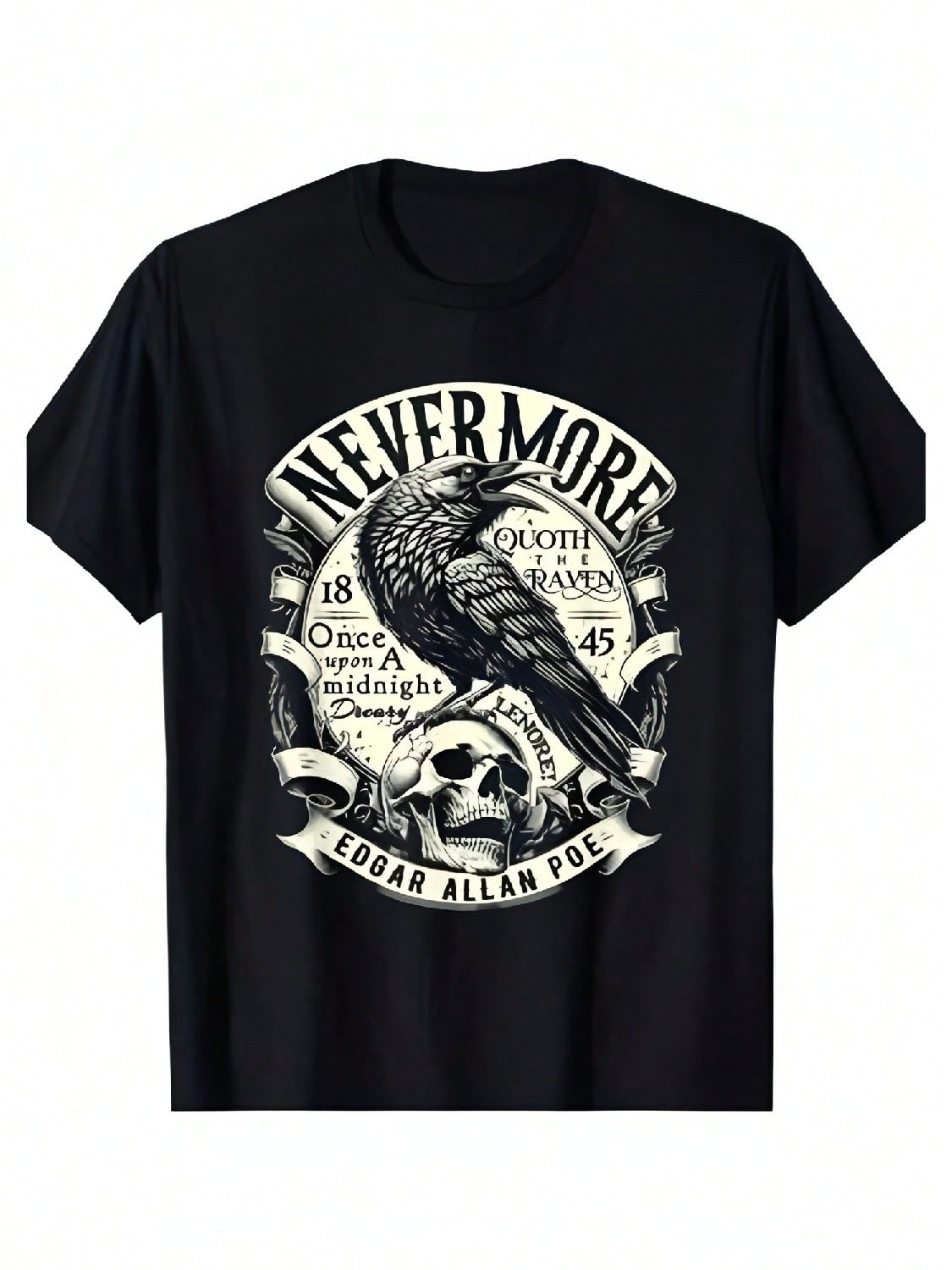 Edgar Allan Poe Nevermore Raven Graphic Tee, Soft & Breathable, Casual Crew Neck T-Shirt For unisex And Wo unisex - Perfect For All Seasons S разноцветный