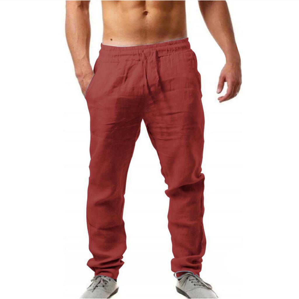 Men's Casual -color Breathable Lightweight Cotton And Linen Loose-fitting Casual Sports Pants