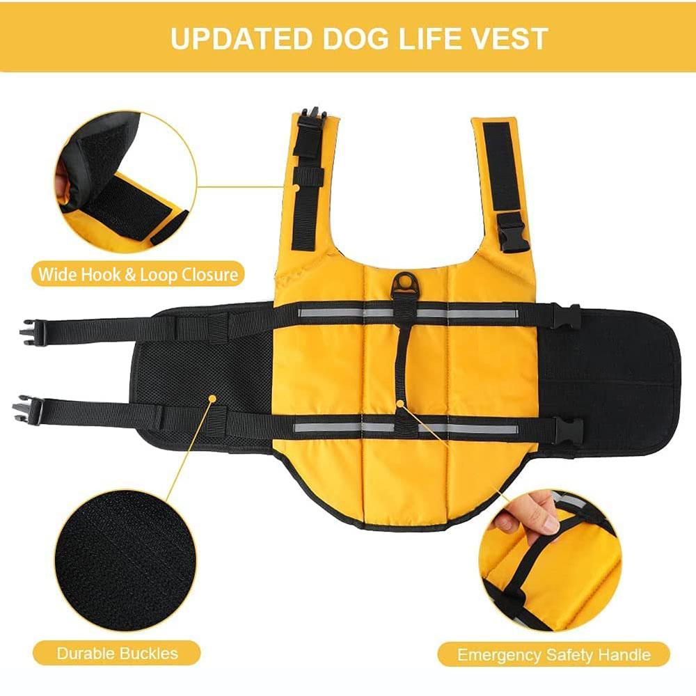 Ripstop Dog Life Jacket Safety Pet Flotation Life Vest Adjustable Reflective Puppy Lifesaver Swimsuit for Small Medium Large Dog
