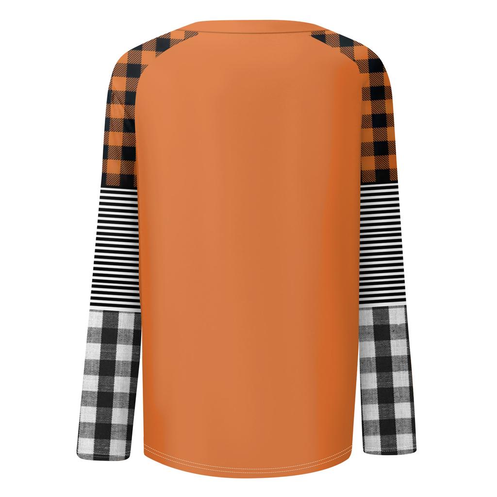 Women's Halloween Print Long Sleeve Round Neck Tunic Top Casual Blouse for Fall Parties