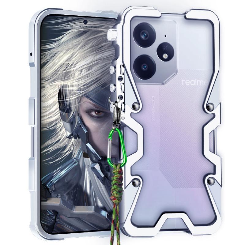 Zimon Luxury Armor Metal Aluminum Phone Bumper For Realme GT Neo 7 6 6T SE GT5 Pro Cover Mechanical Purely Handmade Skull Case