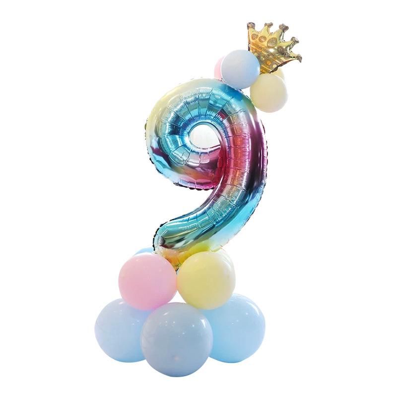

32-Inch Digital Column Aluminum Film Balloon, Birthday Road Guide Base Decorative Balloon Pier Set gradual change digital crown 9