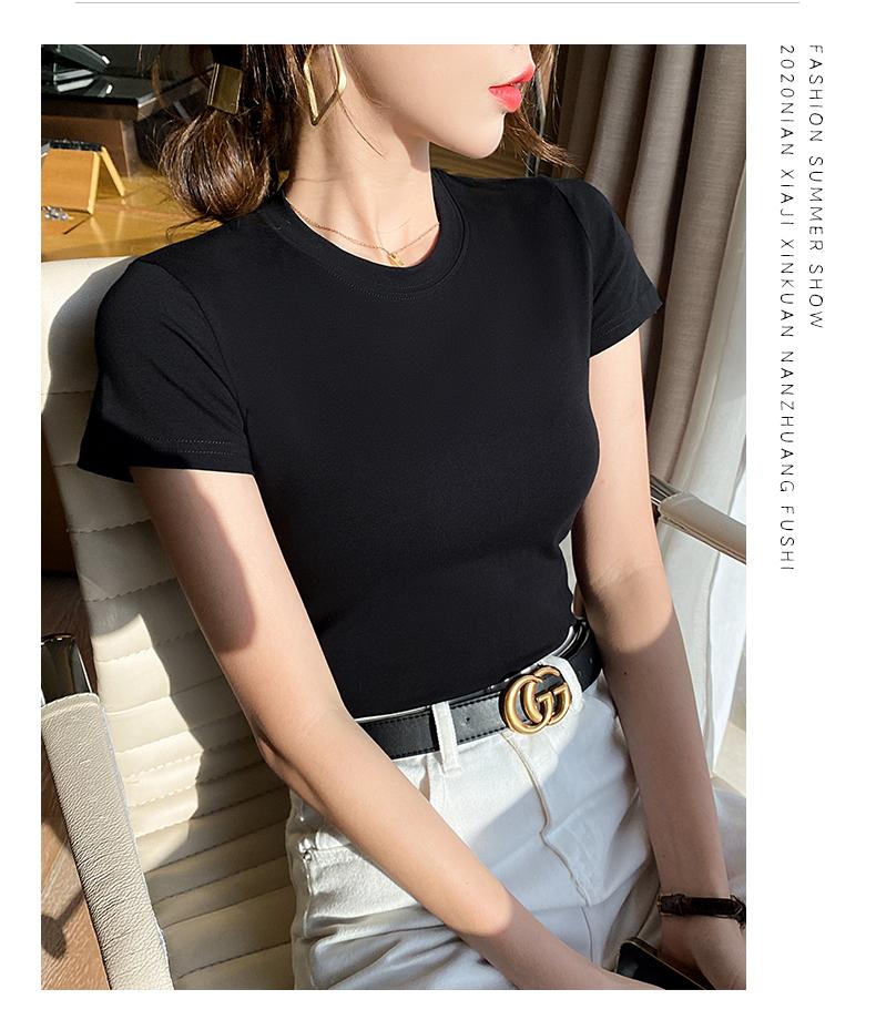 Pure cotton t-shirt, women's short sleeved slim fit, niche and beautiful Western style small shirt, T-shirt, short top JS