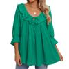 Women's V Neck Three Quarter Sleeve Ruffle Blouse Loose Fit Casual Solid Color Tunic Top