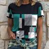 Women Summer T Shirt Grid Pattern Print Retro Fashion Short Sleeve Tees Casual   Printed  Tops