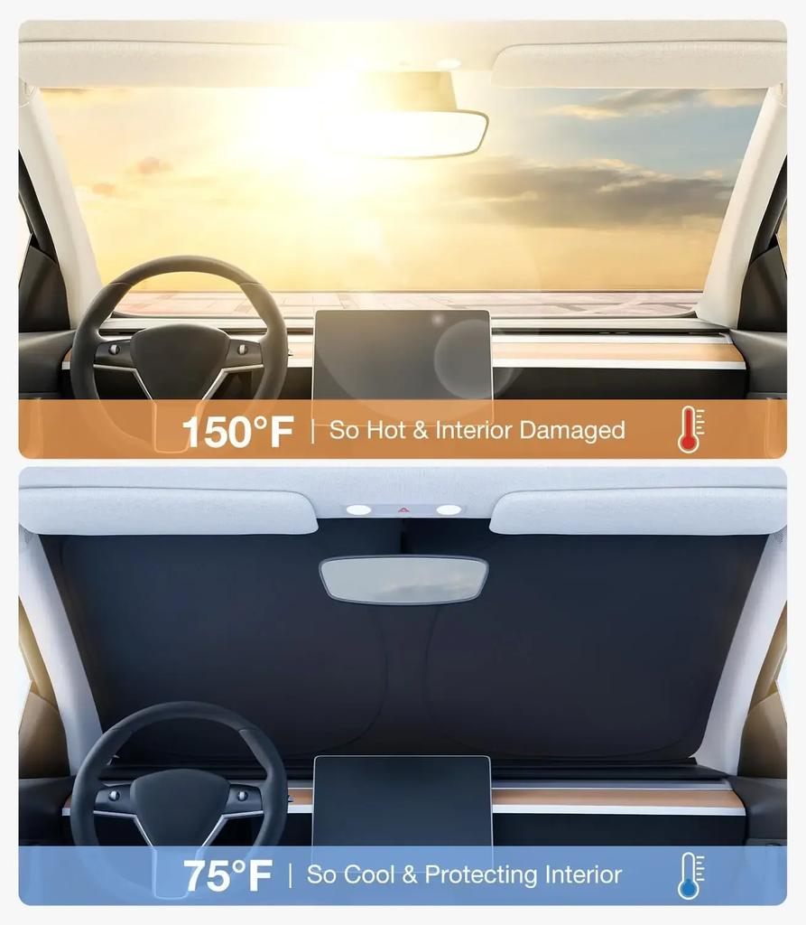 2026 Für Tesla Model Y Juniper Model 3 Highland Windschutzscheiben-Sonnenschutz Sonnenschutz Faltbar Wärmeisolierung Sonnenschutz Aufbewahrungstasche